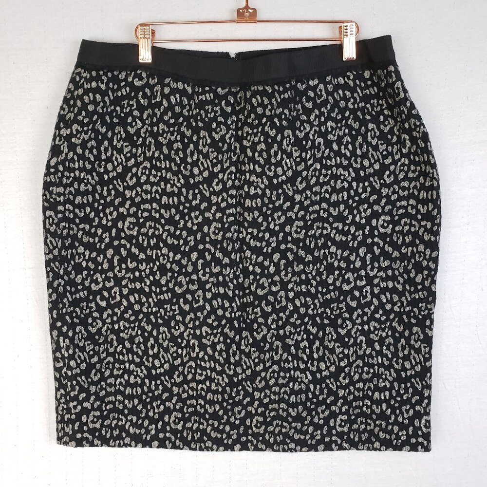 Ann Taylor Pencil Skirt Wool Blend Leopard Print Metallic Shimmer size 14 Career